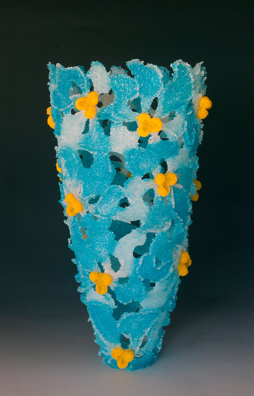 Sue Hawker- "Nymphaea, Copper Blue", Glass, 42cm h x 20cm w, SOLD