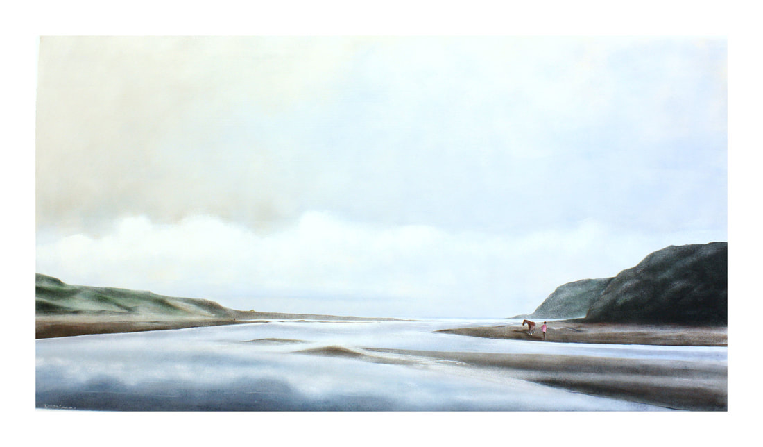 Terry Prince- "A Stroll on Bethell's Beach", Acrylic on Board, 1350 x 800mm, 2022,