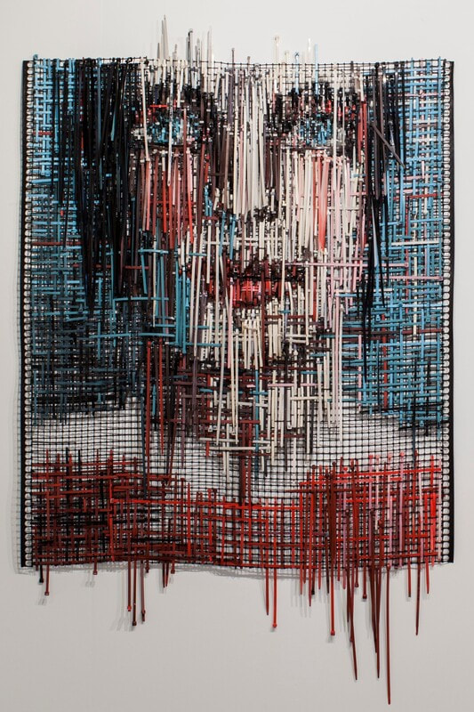 Kate McKenzie, "The Human Glitch #1", Painted cable ties on mesh, SOLD