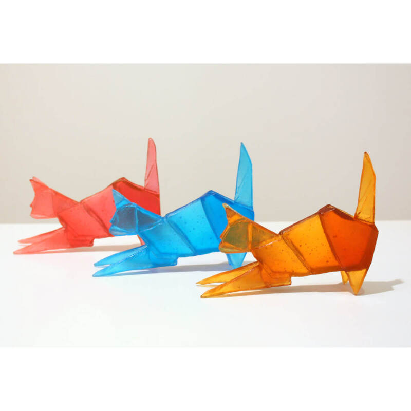 Tom Barter Origami Cats Cast Glass 110 H x 130 W x 40mm DPicture