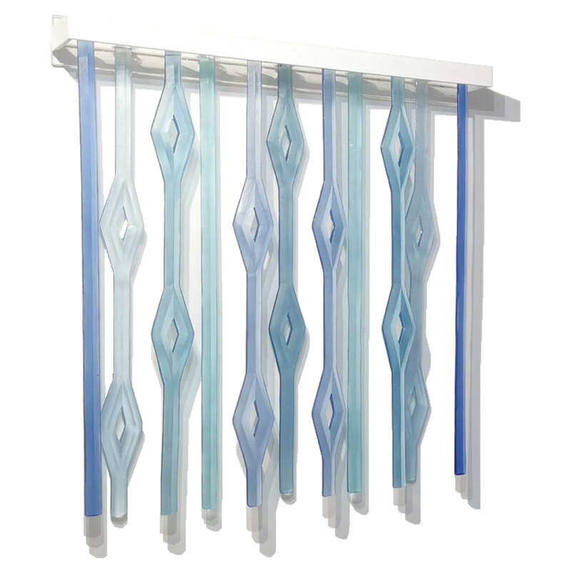 Tom Barter, "Diamond Weave- Blue", Glass and Perspex, Wall Display, 880 x 890 x 115mm, 2023