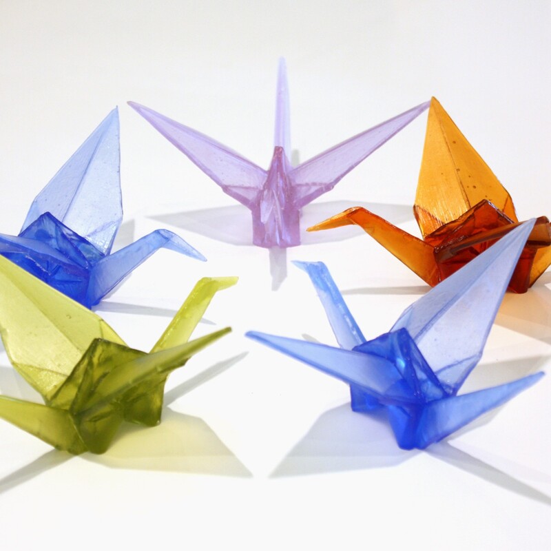 Tom Barter Paper Cranes Hand Cast Glass 100 H x 170 W x 150mm D Various Colours AvailablePicture