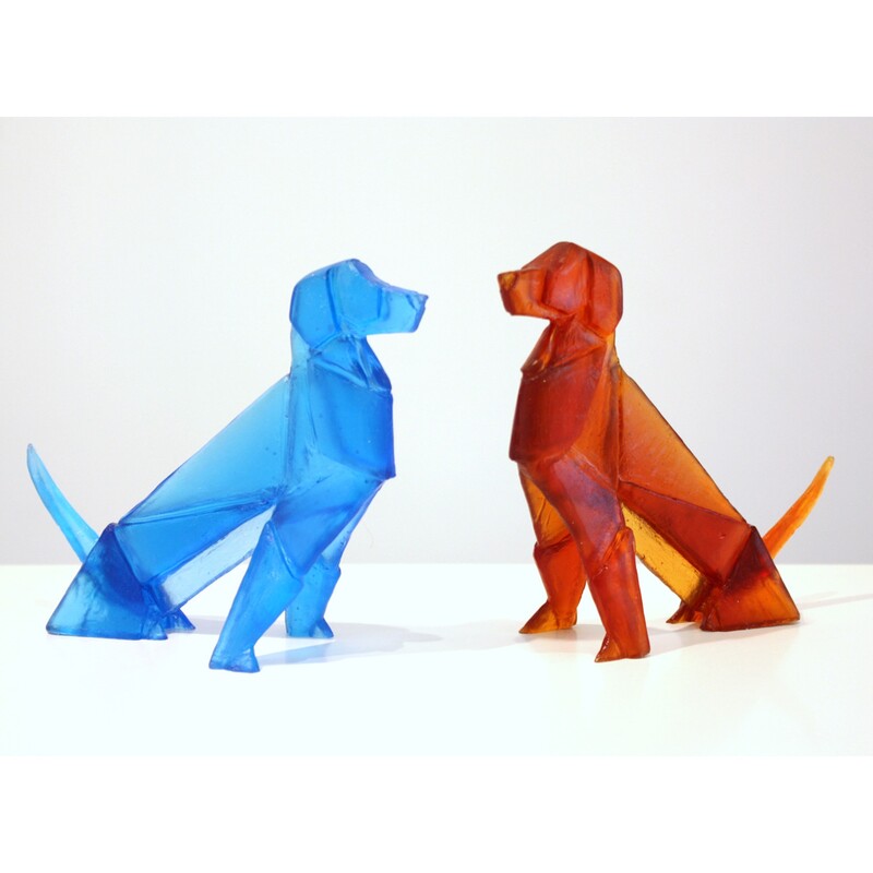 Tom Barter Origami Dog- Large Cast Glass 130 H x 160 W x 60mm D