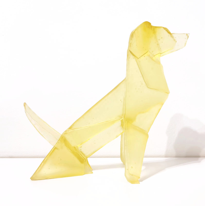 Tom Barter, "Origami Dog- Yellow Rottweiler", Cast Glass, 300mm Height