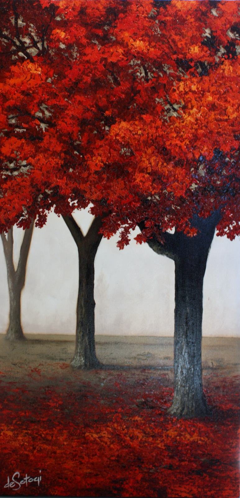 Dave Sotogi, "Scarlet Shadows" (Red Trees), Oil on Canvas, 1220 x 610mm, 2015