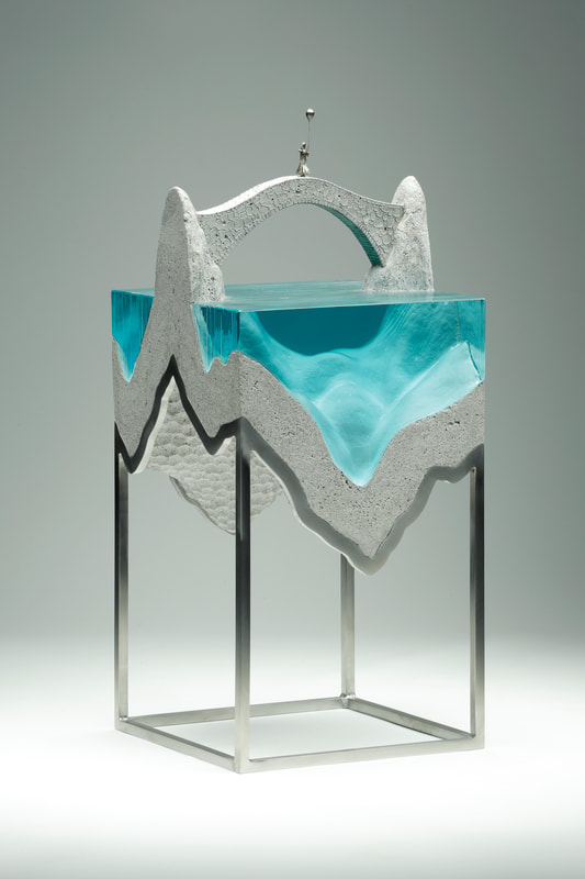 Ben Young, "Time Stand Still", Laminated float glass, cast concrete, white bronze and stainless steel base, 570 H x 250 W x 245mm D, 2019, SOLD
