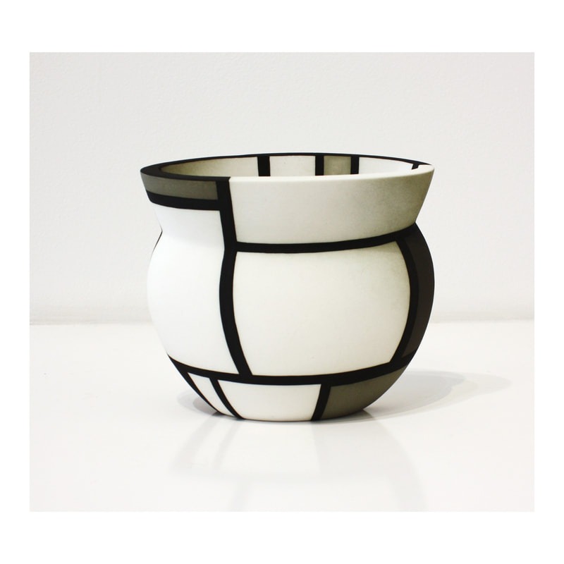 Alice Rose- "Mirage Vase- B + W Mondrian", Hand Built Ceramic, 15cm tall, 2022