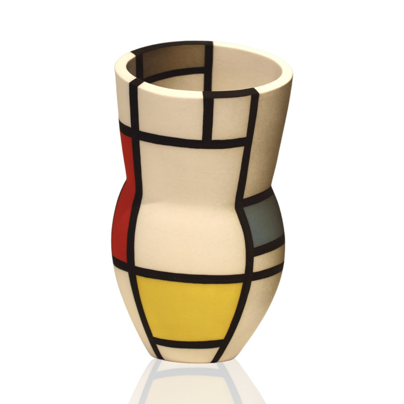 Alice Rose, "Mondrian- Primary Colours Curve", Ceramic, 180mm Tall, 2024