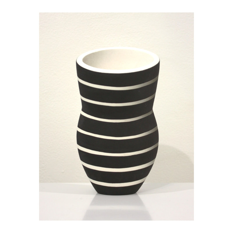 Alice Rose- "Breton Stripe", Hand Built Ceramic, 18cm tall, 2021, SOLD