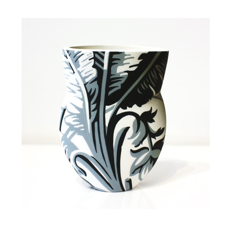 Alice Rose- "Mirage Vase- Tropical Print", 19cm tall, Ceramic, 2022