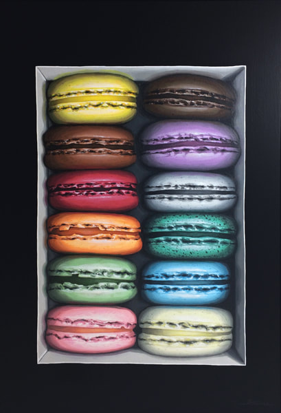 Alice Toomer, 'Box of Macarons", Acrylic on gesso panel, 650 x 380 mm, 2016, SOLD