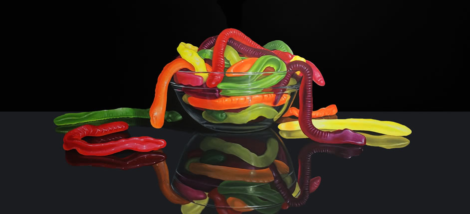 Alice Toomer, "Snakebites", Acrylic on gesso panel, 960 x 510 mm, 2016, SOLD