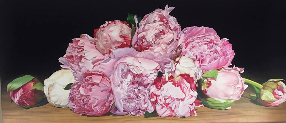 Amber Emm, "Blush", Oil on Linen, 2100 x 900mm, 2017, Peonies Painting