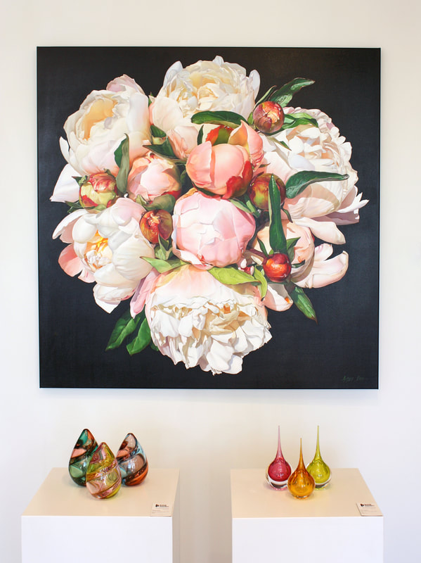 Peonie Painting- Amber Emm Floral Artwork In Situ- At Black Door Gallery