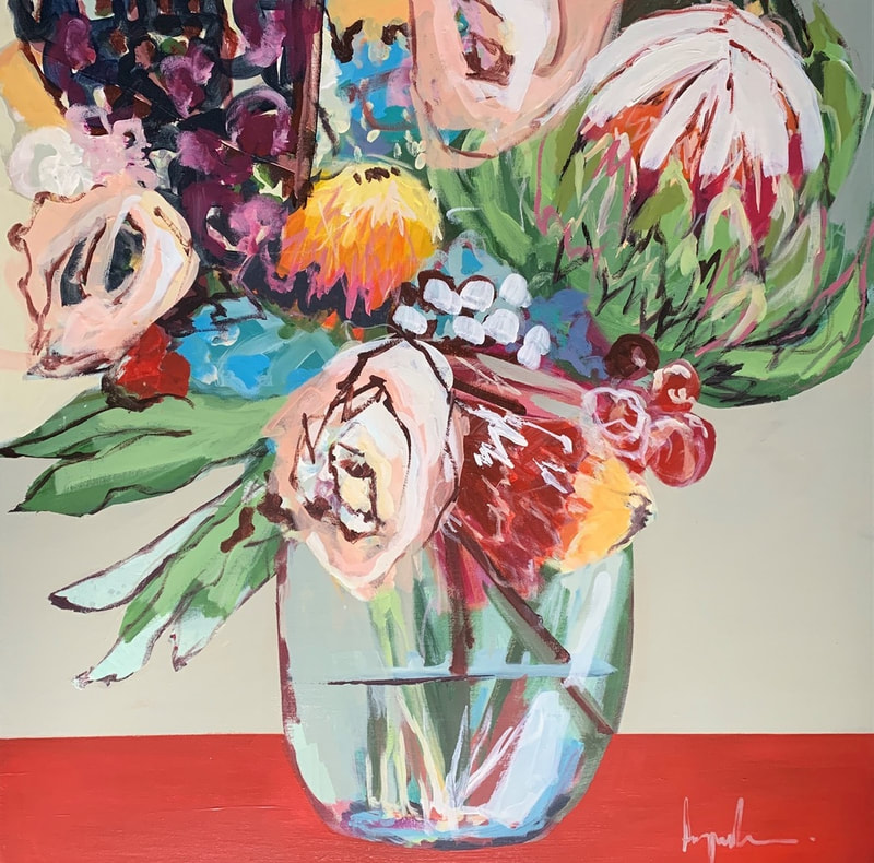 Angela Maritz, "Cherries For You", Acrylic on Canvas, 762 x 762mm, 2019, Floral Vase Painting
