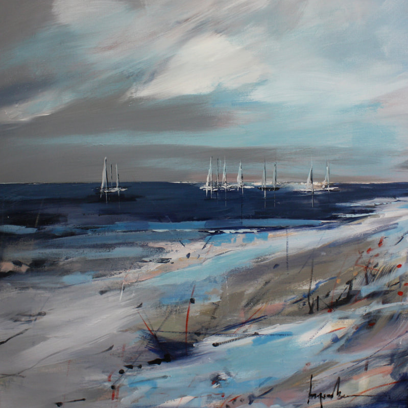 Angela Maritz, "Sunday Sailing", Acrylic on Canvas, 1000 x 1000mm, 2018, Beach Scene Painting