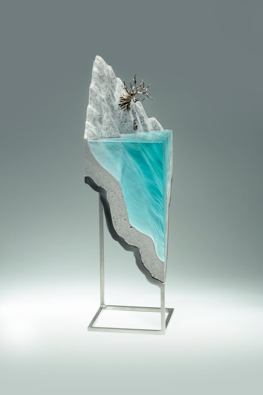 Ben Young, "Daydream", Cold worked laminated float glass, cast concrete, bronze and steel frame, H 700 x W 195 x D 195mm, 2020, 15kg, SOLD