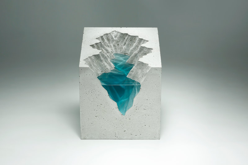 Ben Young-Ben Young, Engraved Earth, Laminated float glass & cast concrete, 300 H x 300 W x 400mm D, 2021