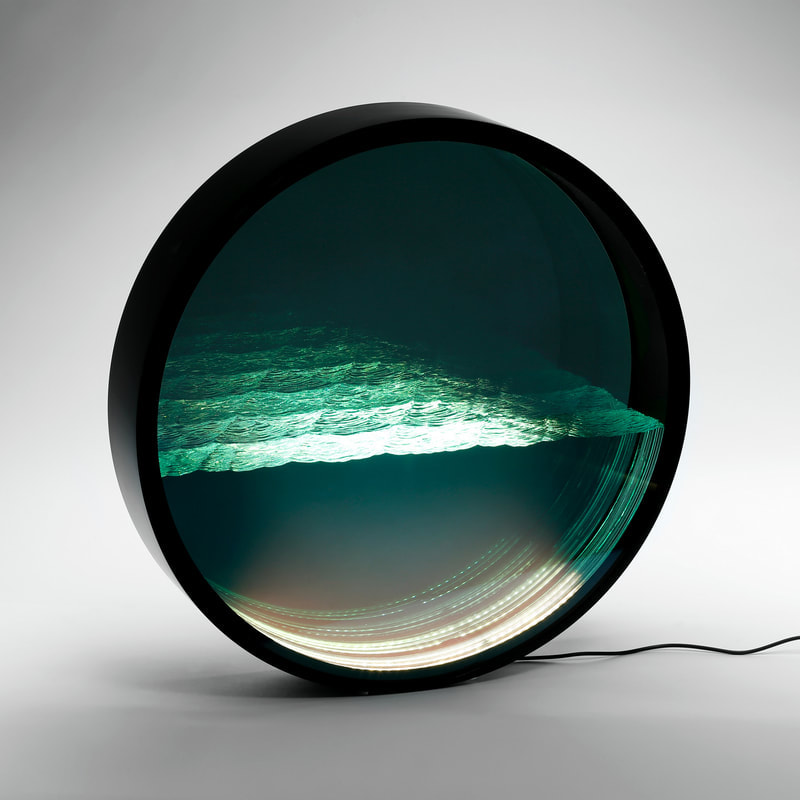 Ben Young, "Infinite Sea", Float Glass, Mirror, LED Lighting & PVC, 500mm diameter, 2023