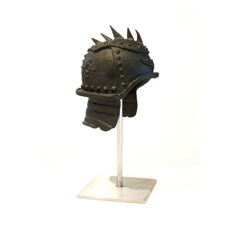 Brian Chrystall- "Samurai Helmet", Cast Glass on Metal Stand, 250mm height