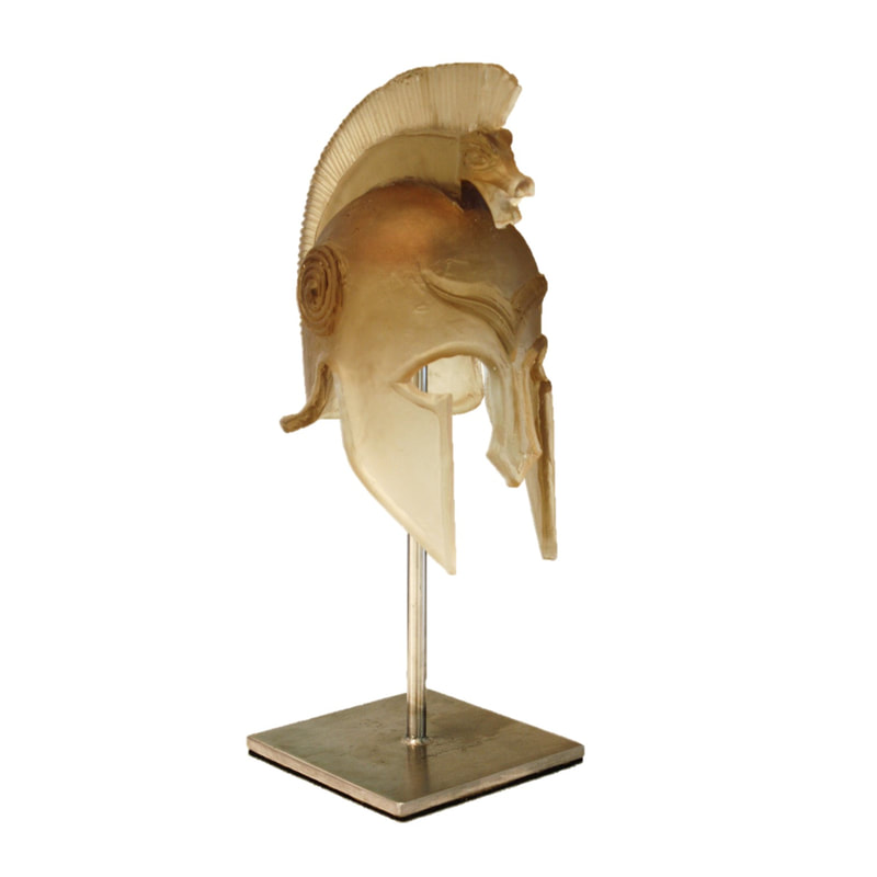 Brian Chrystall- "Grecian Helmet", Cast Glass on Metal Stand, 290mm height