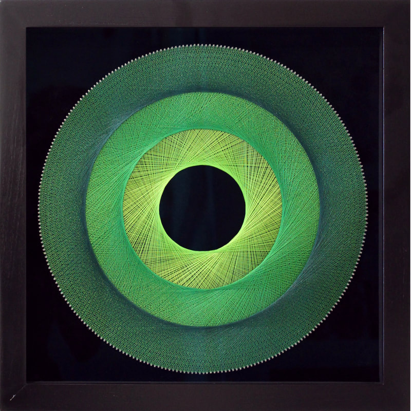 Bruce Stilwell "Small Halo- Emerald",  Pinned Fibres on Velvet Board, Framed, 400 x 400mm, 2023
