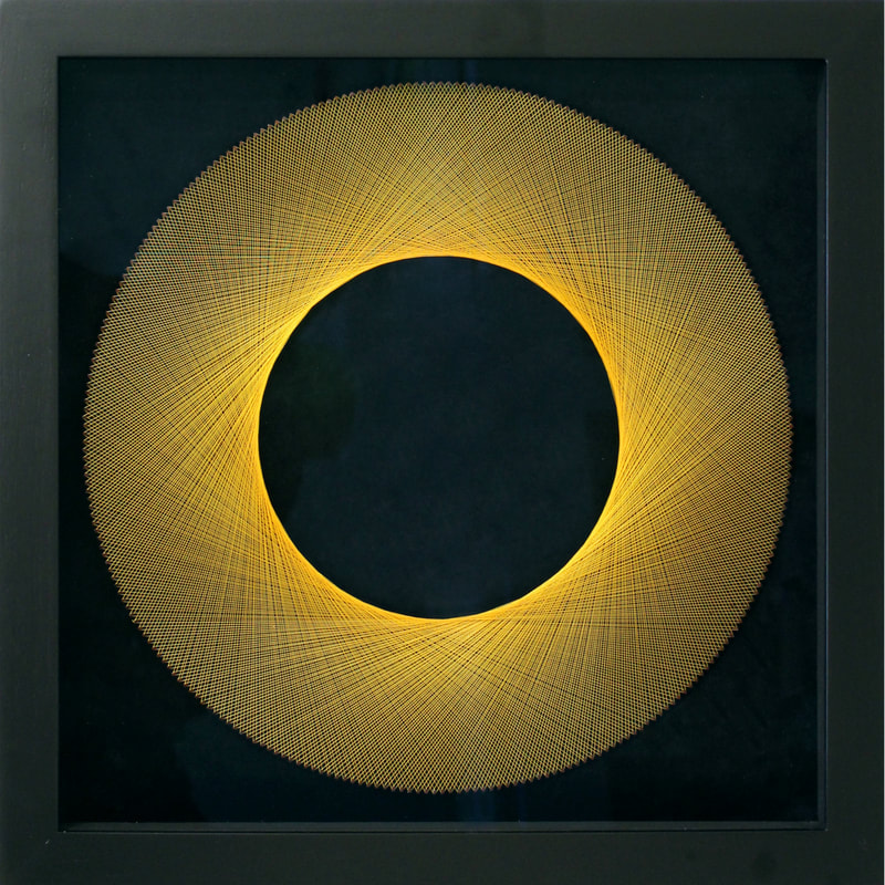 Bruce Stilwell "Small Halo- Gold",  Pinned Fibres on Velvet Board, Framed, 400 x 400mm, 2023