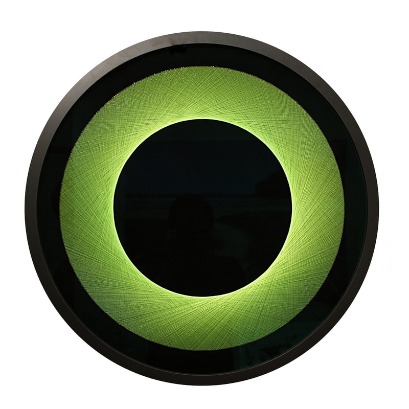 Bruce Stilwell, "Green Halo", Pinned Fibres on Board, Framed, 710mm Diameter, 2020, SOLD