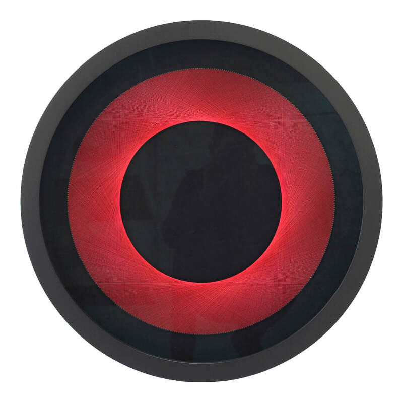 Bruce Stilwell, "Red Halo", ​Pinned Fibres on Velvet Board, Framed, 650mm Diameter, 2023