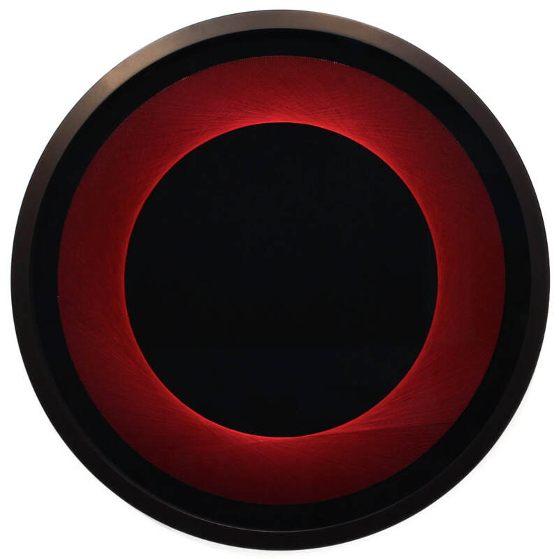 Bruce Stilwel, "Red Halo", Pinned Fibres on Velvet Board, Framed, 950mm Diameter, 2023