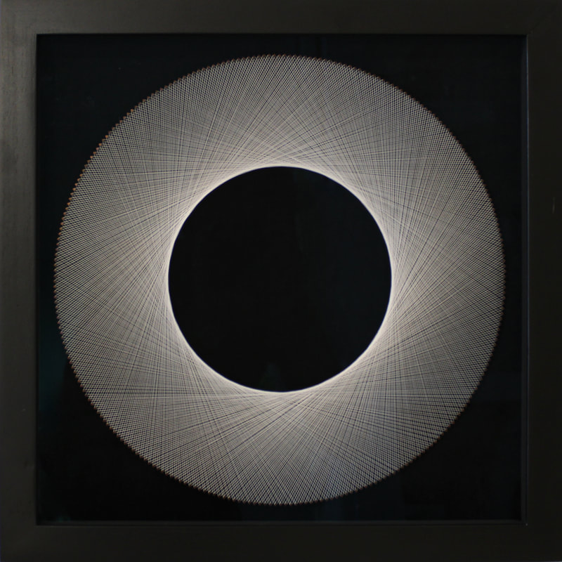 Bruce Stilwell "Small Halo- Silver",  Pinned Fibres on Velvet Board, Framed, 400 x 400mm, 2023