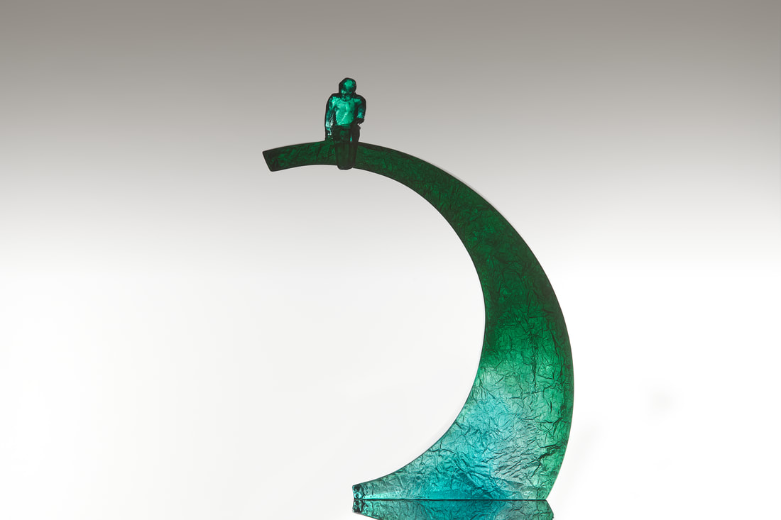 Di Tocker- "Cusp 6- Green Aqua Mix", Cast Glass, 250 x 380 x 70mm, 2021, SOLD