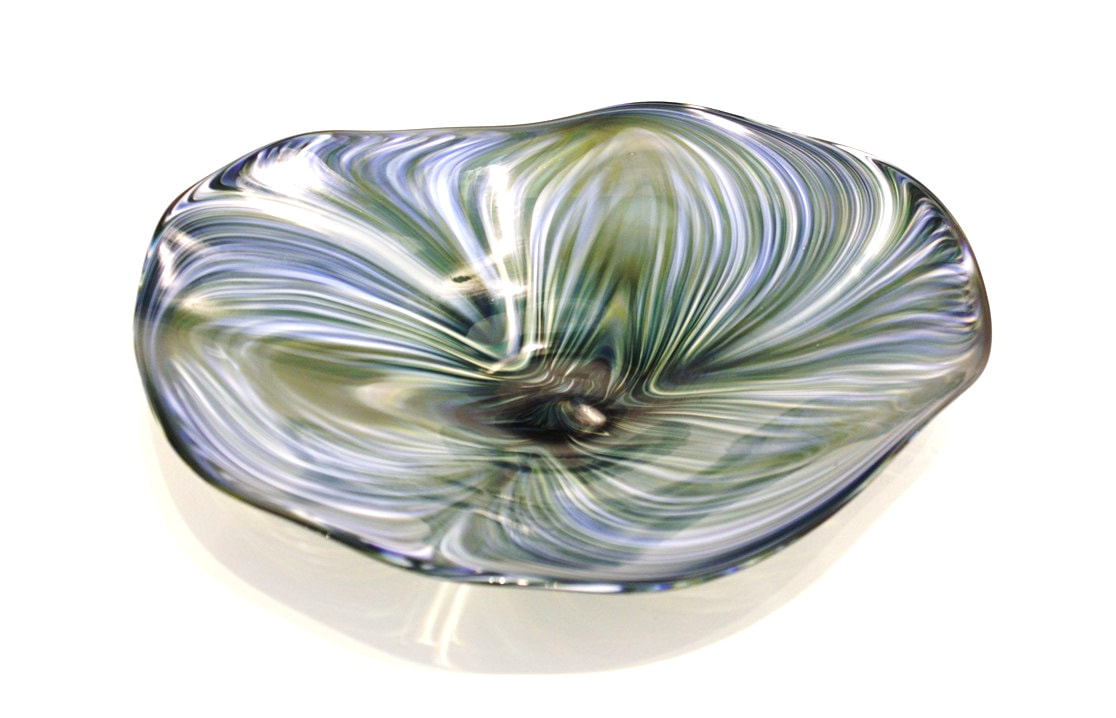 Justin Culina, "Korora Feather Platter (Moss Green and Purple)", Hand Blown Glass, 370mm Diameter, 2020