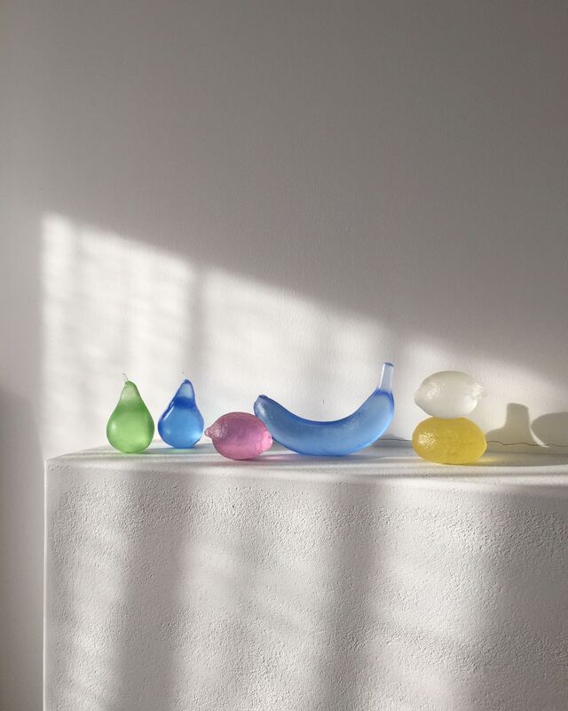 Devon Ormsby, "Fruit Still Life", Cast Glass, Lime Banana - $350 (W 40 x L 170 x H 110mm), Yellow Pear - $300 (W 55 x H 90), Pink Mandarin - $300 (W 85 x H 50mm), Available Upon Request
