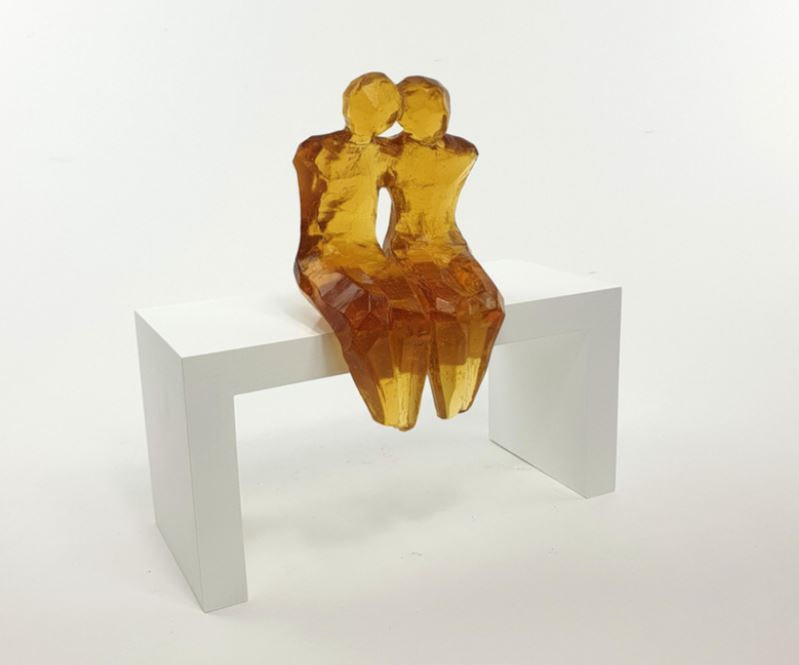 Glass made by Di Tocker- "Shelfies- Gold", Cast Glass on Timber Bench Plinth, SOLD