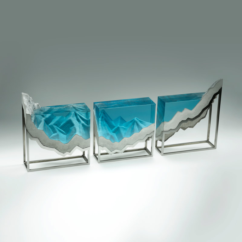 Ben Young, Divided Sea, Laminated float glass, cast concrete & stainless steel frame, 380 H x 1050 W x 100mm D, 2021