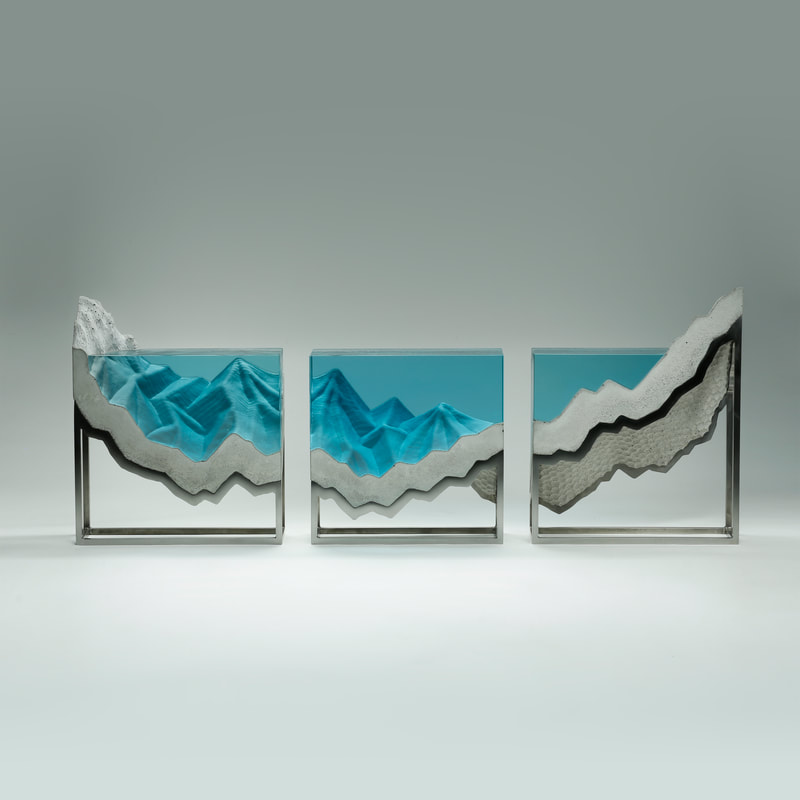 Ben Young- Ben Young, Divided Sea, Laminated float glass, cast concrete & stainless steel frame, 380 H x 1050 W x 100mm D, 2021