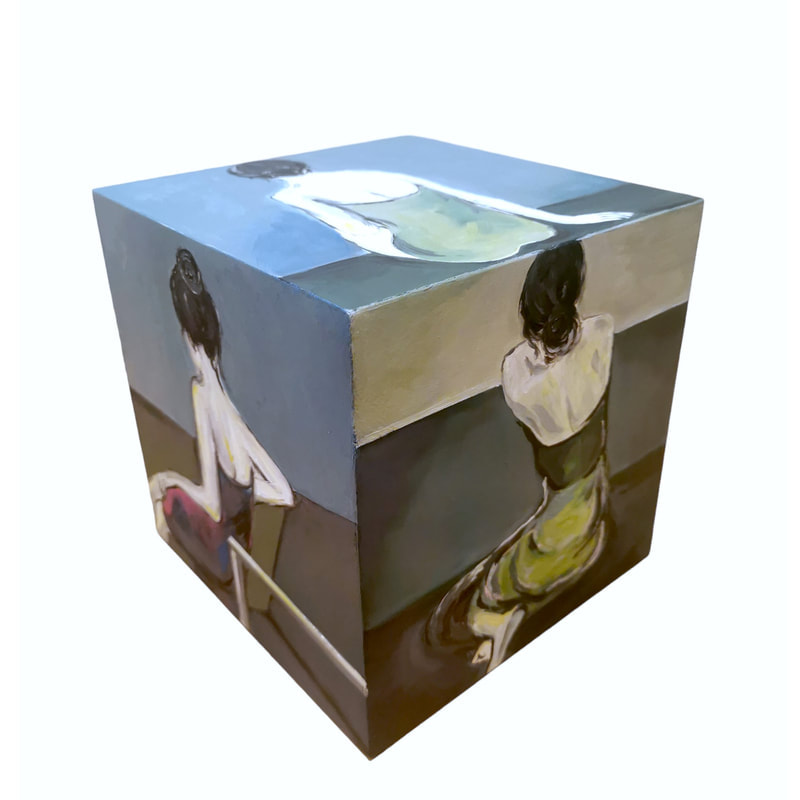 Neala Glass, "Emotion Cube XI (Green/Blue)", ​Acrylic on Board, 5 Original Paintings, 200 H x 200 W x 200mm D, 2023