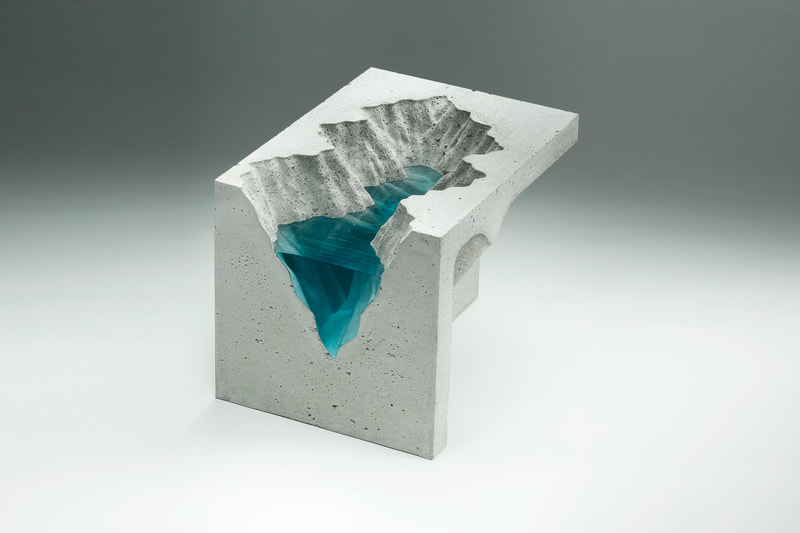 Ben Young- Ben Young, Engraved Earth, Laminated float glass & cast concrete, 300 H x 300 W x 400mm D, 2021