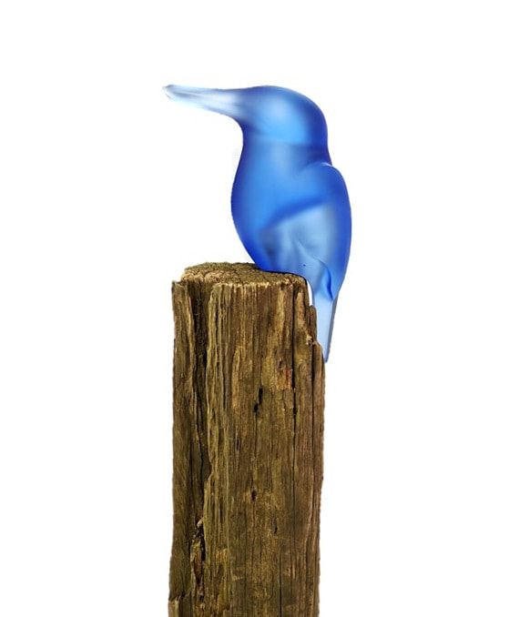Francia Smeets- "Waiting" Bird Series- Kingfisher (Kotare), Cast Glass on Timber Plinth, Steel Base, 2021, 142cm height x 30cm width x 30cm depth, SOLD