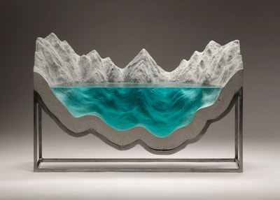 Ben Young, "At Ease", Laminated float glass, cast concrete and steel base, W 600 x D 200 x H 390mm, SOLD