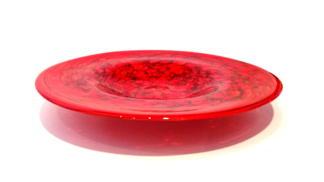 Garry Nash, "Red Platter", Hand Blown in Opalino Chip Style, 400mm Diameter
