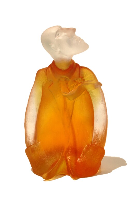 Graeme Hitchcock- "Man Looking with Flying Tie (Clear and Yellow)", Cast Glass, 220mm height, 2021
