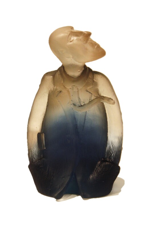 Graeme Hitchcock- "Man Looking with Flying Tie (Bronze and Steel Blue)", Cast Glass, 220mm height, 2021