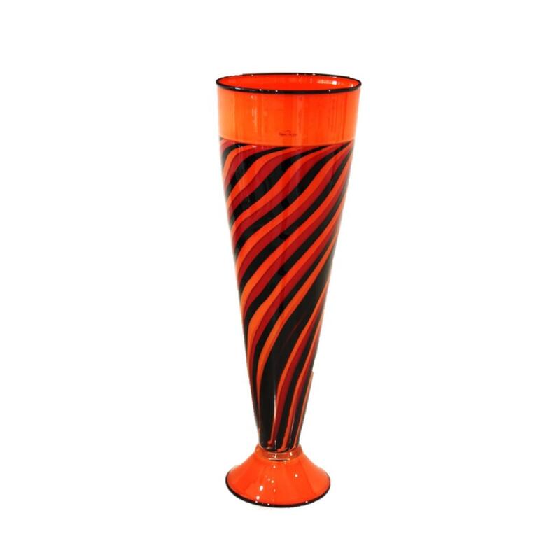 Hoglund Art Glass-"Incalmo Cane Flute (Orange, Red, Black)", (Green, Black, Aqua), Hand Blown Glass, 510mm tall, 2021