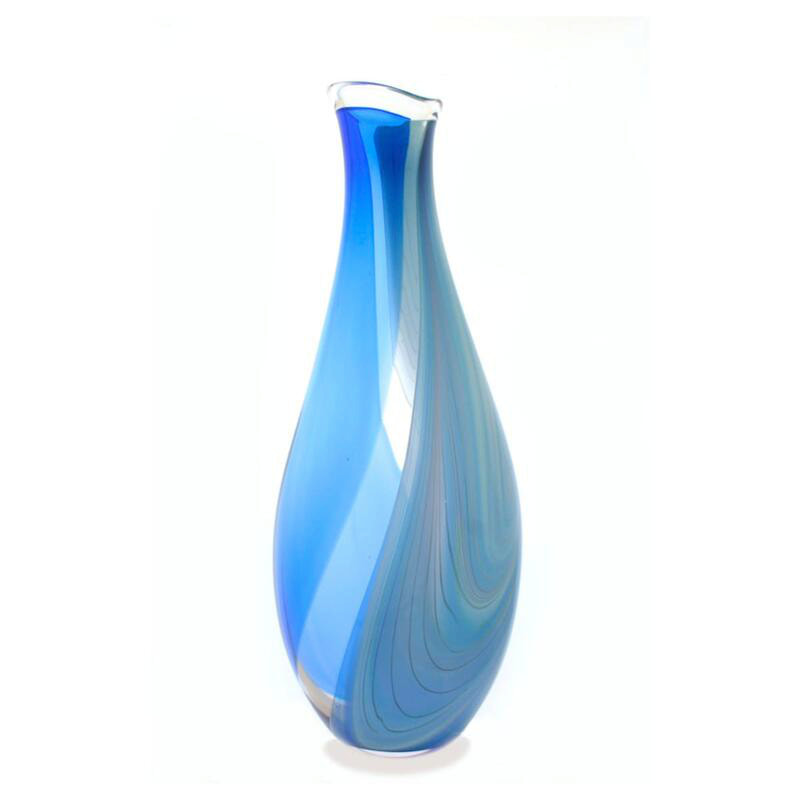 Höglund Art Glass Masterwork, "Reverse Incalmo Long Neck Vase (Aqua and Copper Blue)", Hand blown glass, 600mm tall, 2020