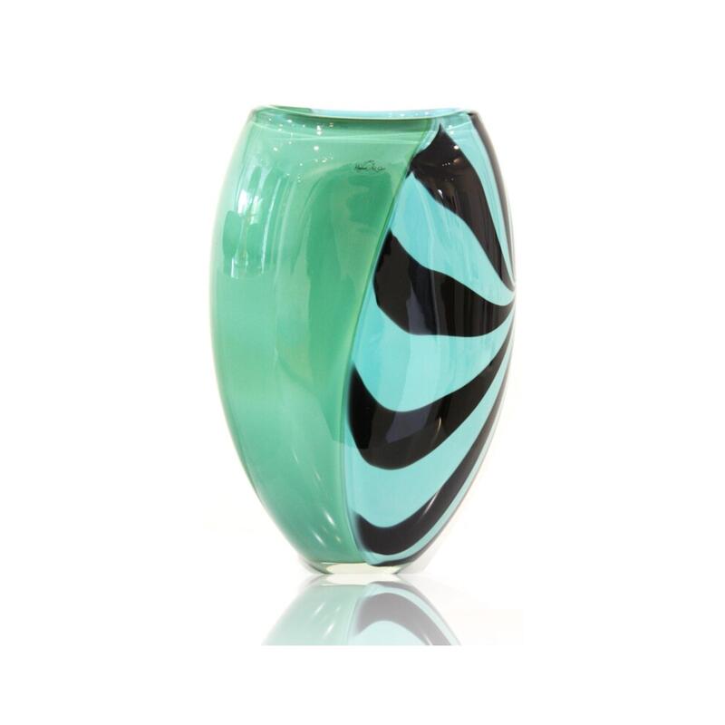 Hoglund Art Glass- "Masterwork- Reversed Incalmo", (Green, Black, Aqua), Hand Blown Glass, 330mm tall, 2021, SOLD