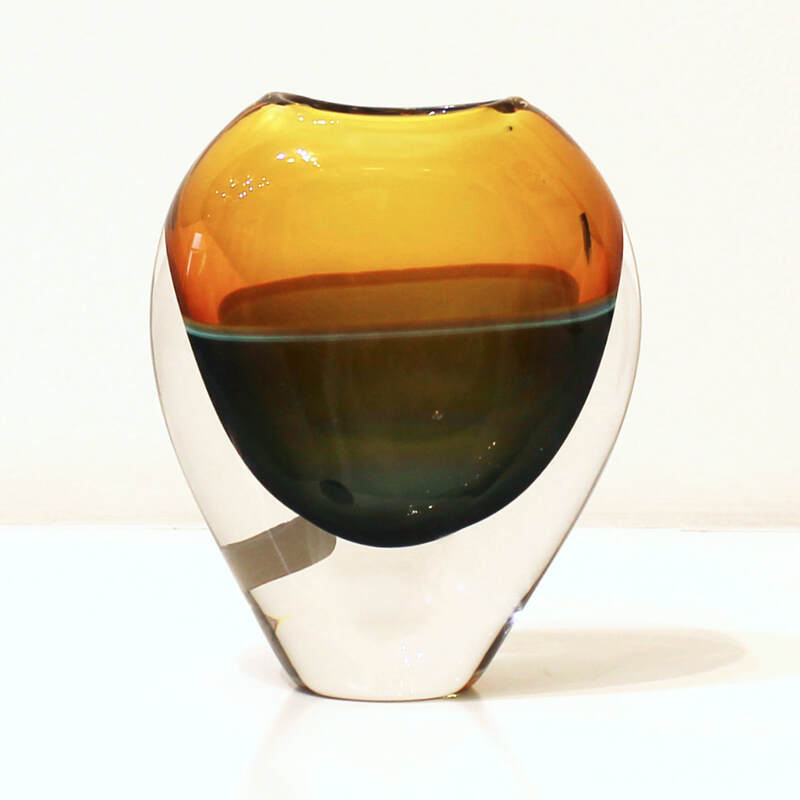 Höglund Art Glass, "Gold Amber, Two Toned Eclipse Vase", Hand Blown Glass, ​160mm Height, 2023
