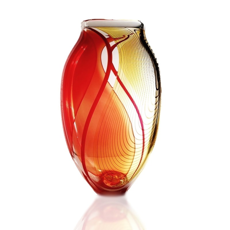Hoglund Art Glass- "From Fire", Hand Blown Glass with Reverse Incalmo Technique, 420 H x 260 W x 120mm D, 2018
