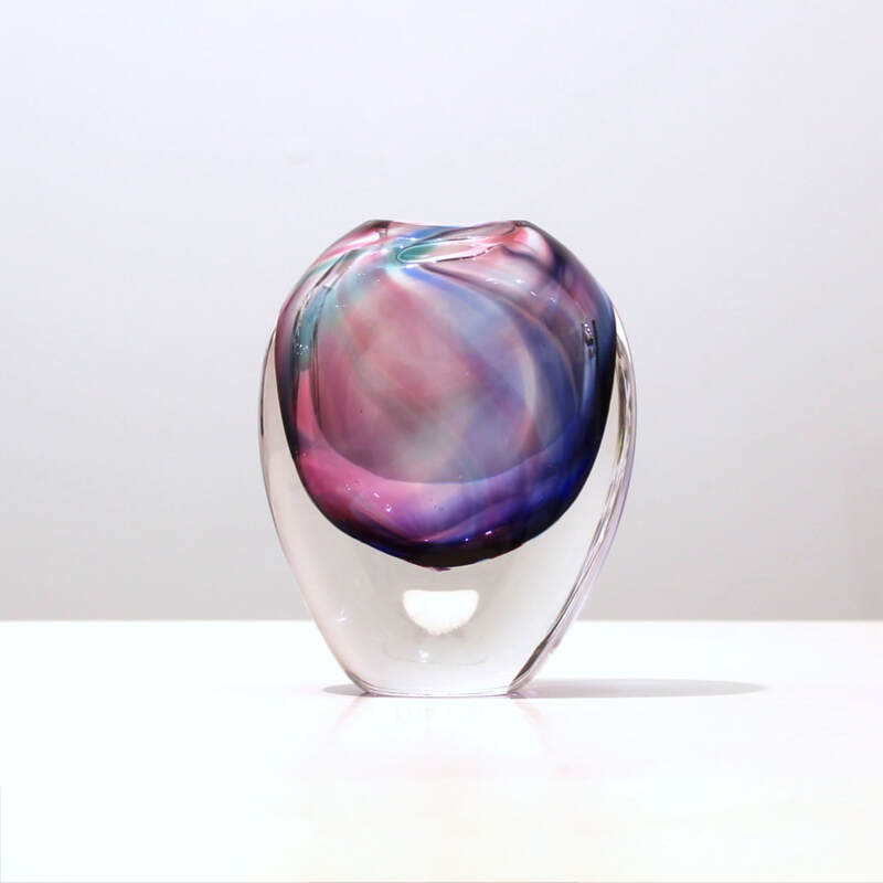 Höglund Art Glass, "Pink / Blue, Two Toned Eclipse Vase", Hand Blown Glass, ​180mm Height, 2023